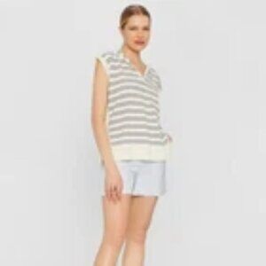 Club Monaco Stripe Sleeveless Cashmere Hoodie (Size Medium)